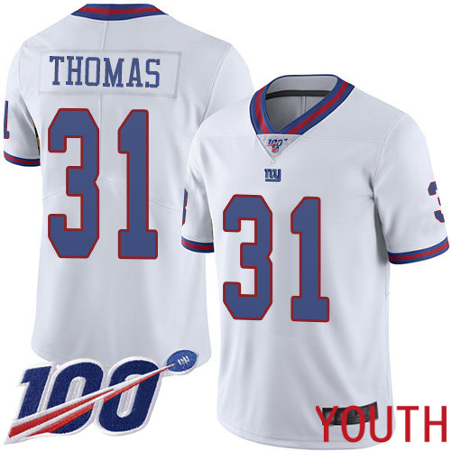 Youth New York Giants 31 Michael Thomas Limited White Rush Vapor Untouchable 100th Season Football NFL Jersey